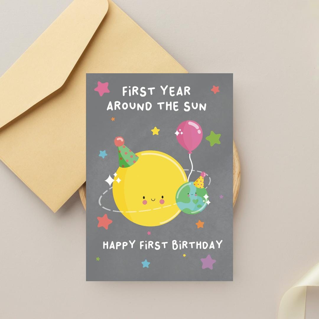 First Year Around the Sun Birthday Greeting Card | 1st Birthday Milestone Card