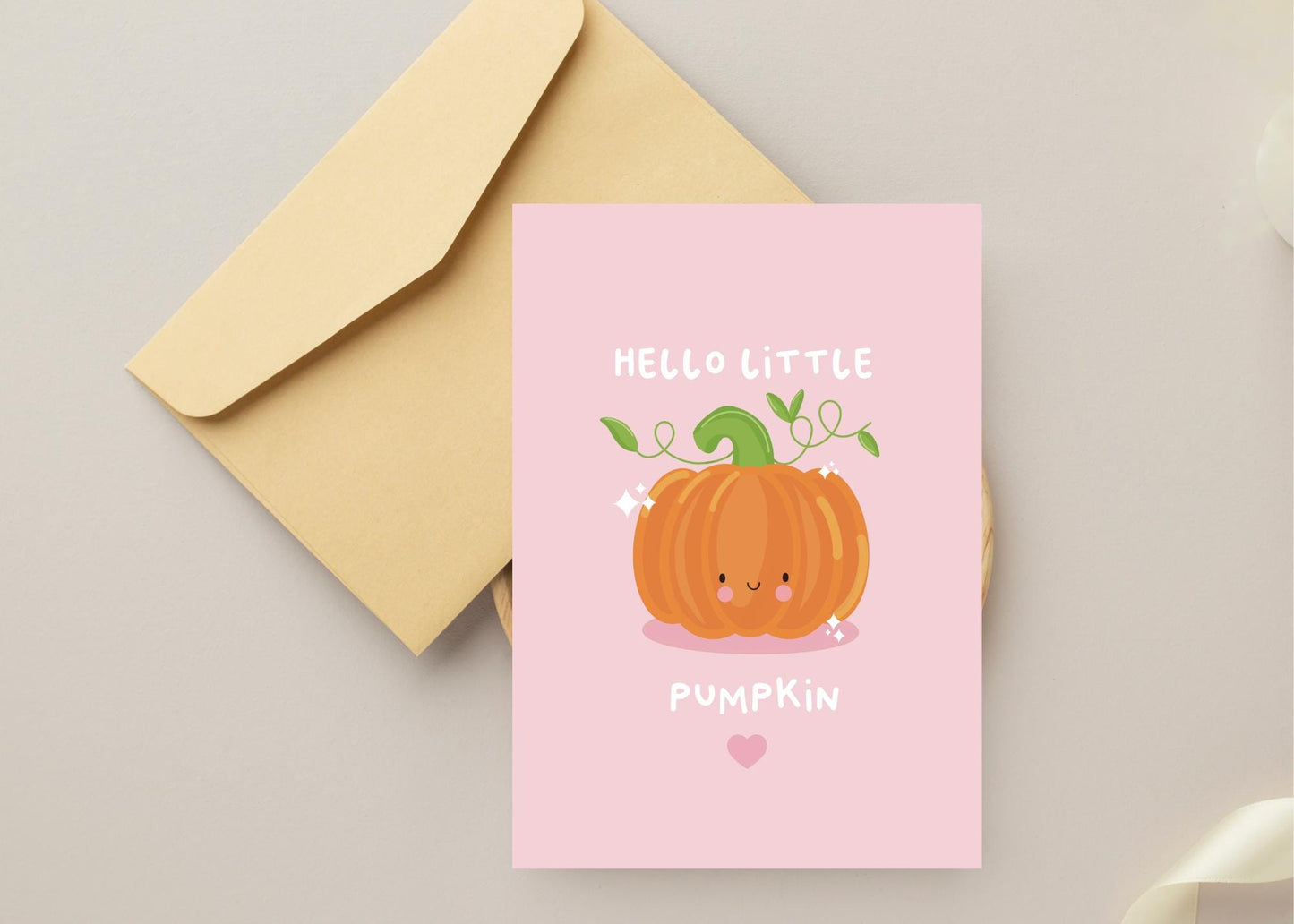Welcome Little Pumpkin Card - Cute Kawaii Pumpkin Baby Shower Greeting Card - New Baby Celebration Card