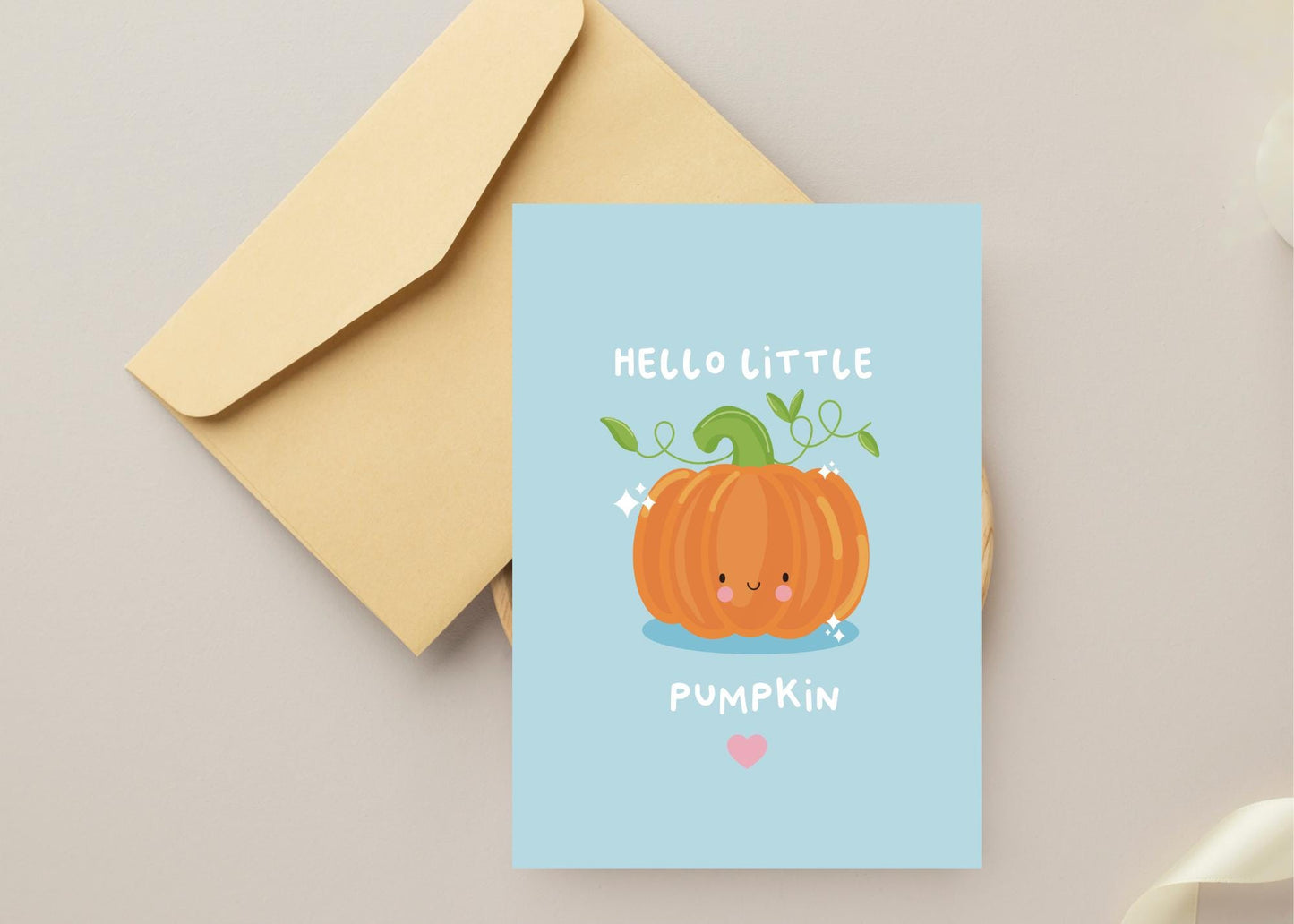 Welcome Little Pumpkin Card - Cute Kawaii Pumpkin Baby Shower Greeting Card - New Baby Celebration Card