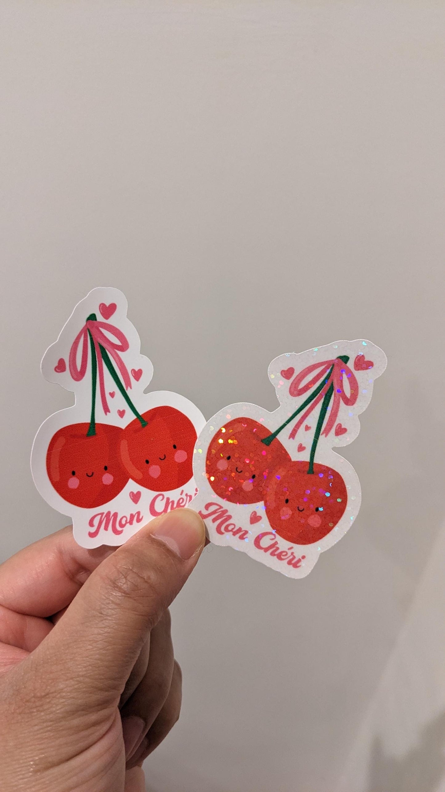 Adorable "Mon Chéri" Cute Cherry Theme Valentine's Day Sticker