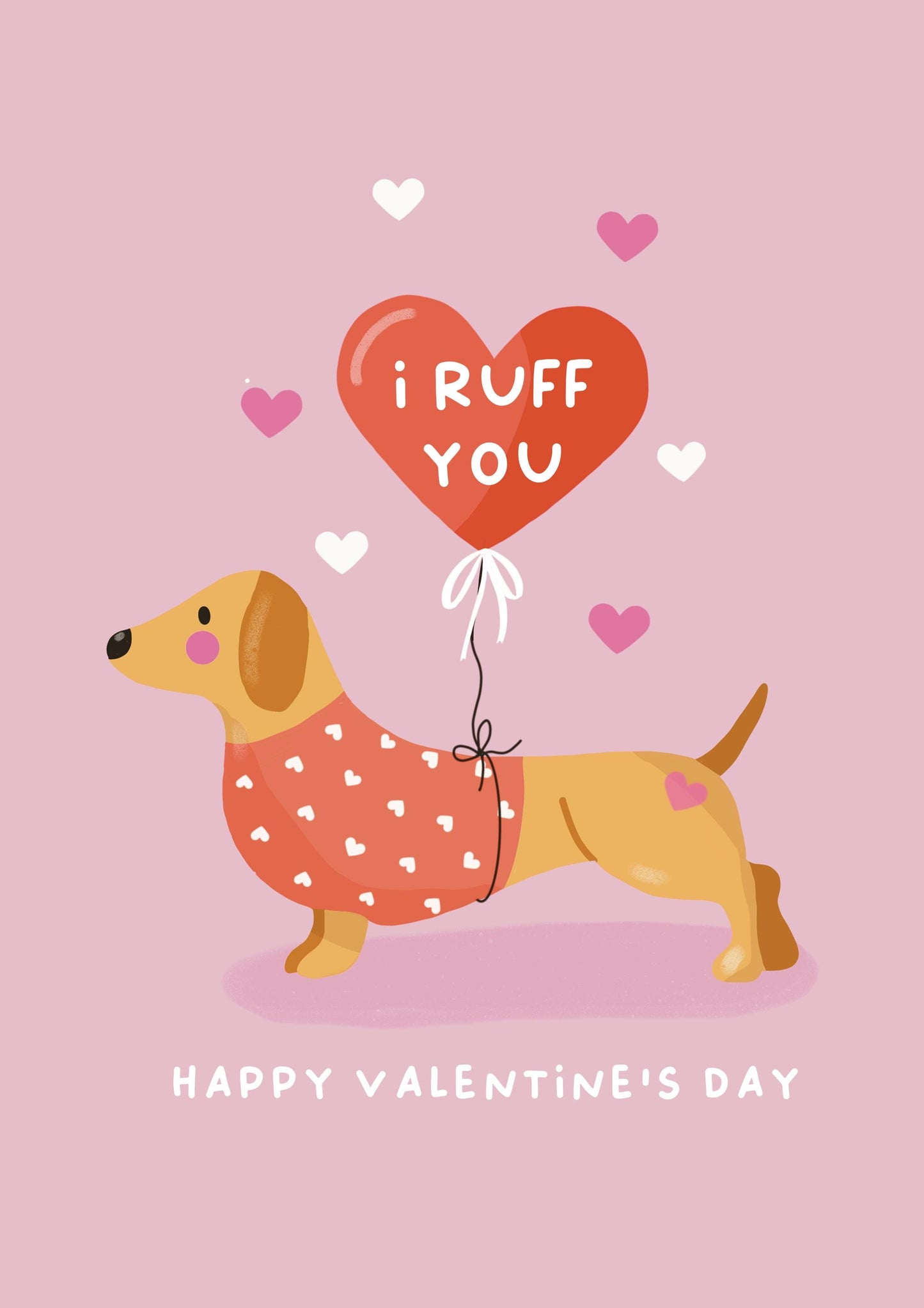 Cute Dachshund Valentine’s Day Card – Funny Dog Lover Card – “I Ruff You” Heart Balloon – Handmade Greeting Card