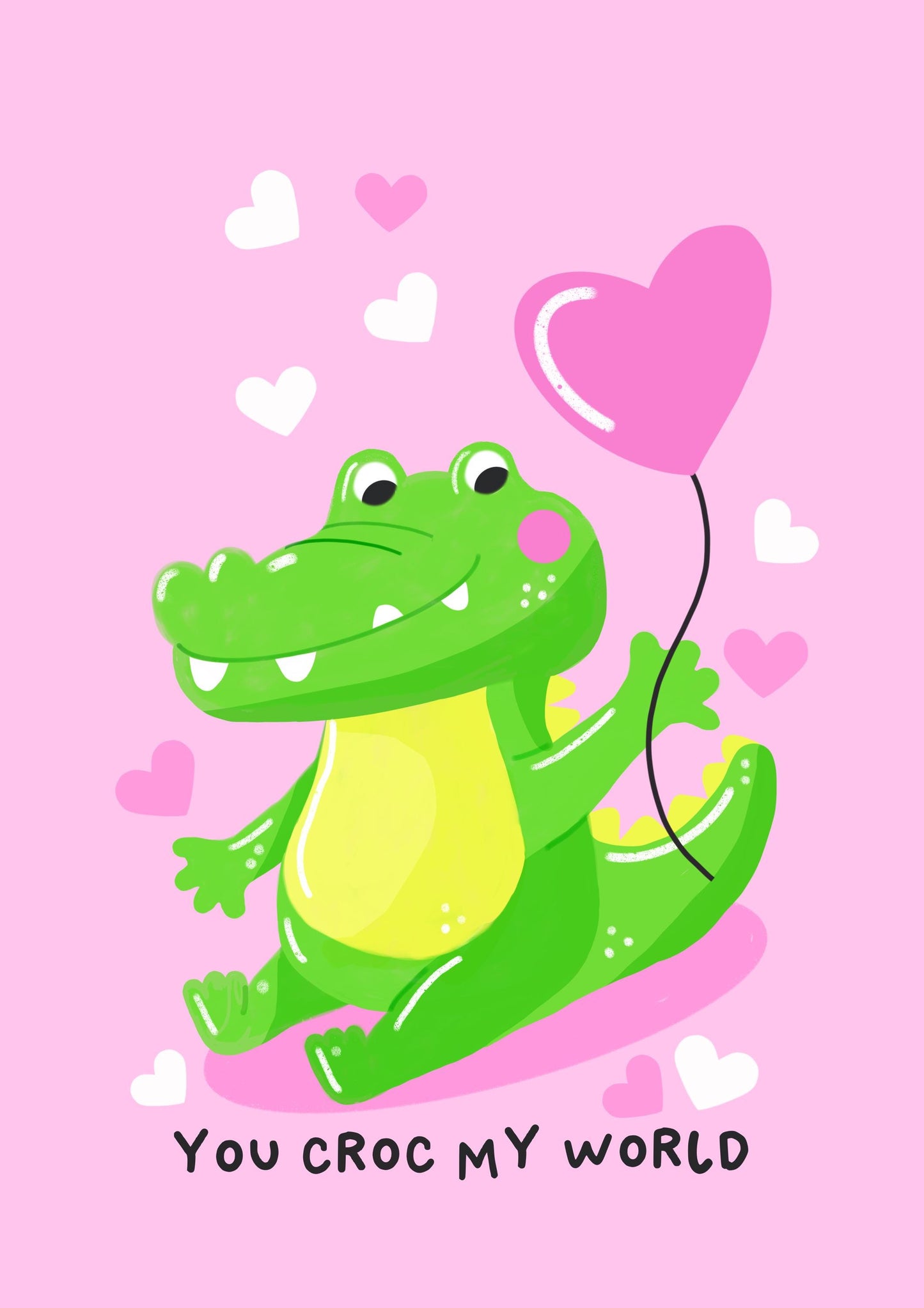 You Croc My World" Greeting Card - Cute Crocodile with Heart Balloon - Funny Valentine's Day Card, Anniversary Card, or Just Because Card