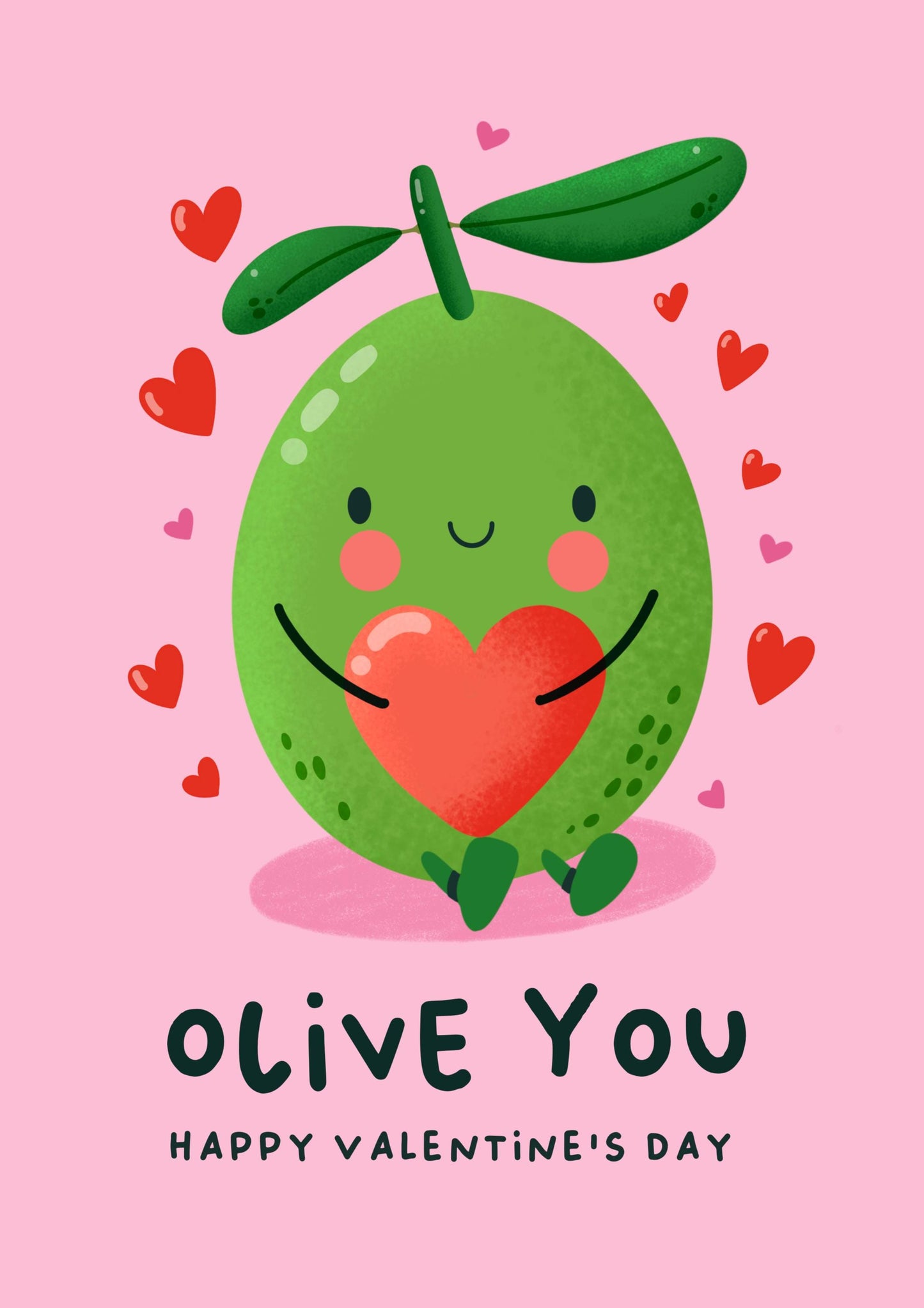 Olive You Greeting Card - Cute Olive with Heart - Funny Valentine's Day Card or Love Note