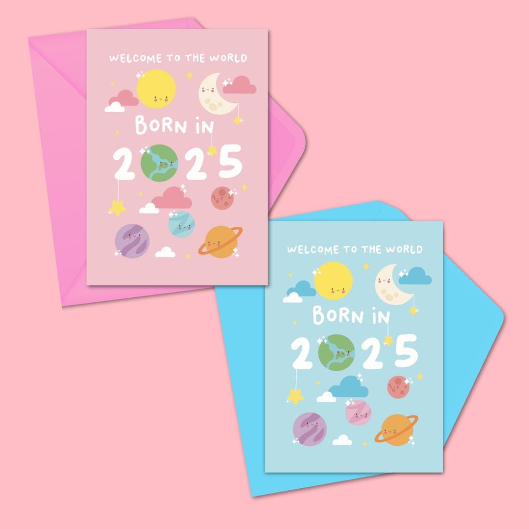 Cute New Baby Girl or Boy Card - Welcome To The World - Born In 2025