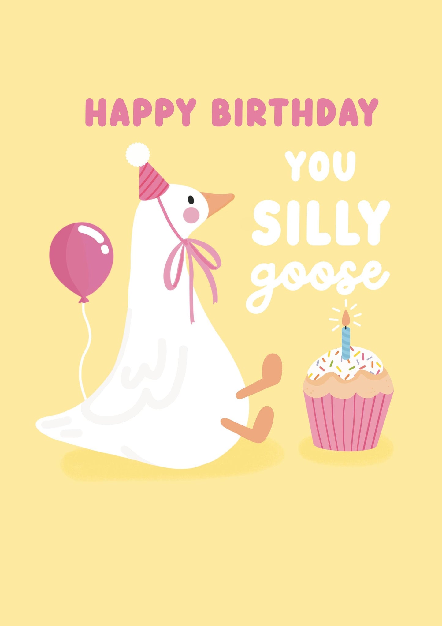 Pink Silly Goose Birthday Card – Cute & Funny Goose Pun Greeting Card, Whimsical Birthday Card for Friends, Cute Animal Birthday Gift