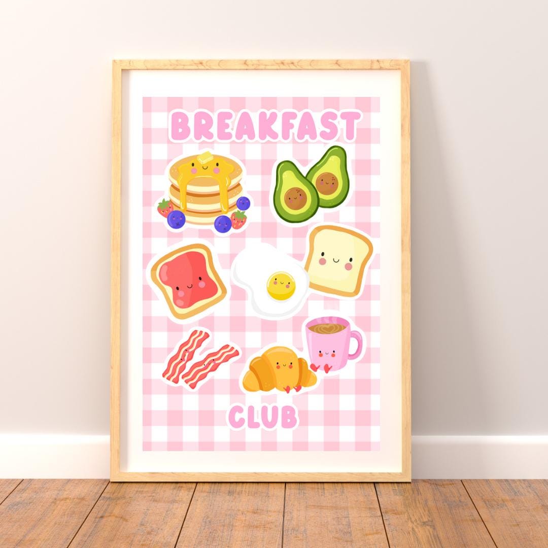 Breakfast Club Print – Kawaii Food Art, Cute Kitchen Wall Decor, Pastel Breakfast Poster, Whimsical Café Print