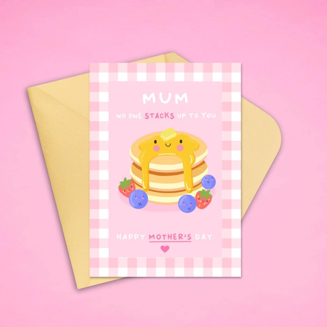 Cute Kawaii Pancake Mother’s Day Card – No One Stacks Up to You – Funny Mum Card – Food Pun Card – Cute Breakfast Greeting Card