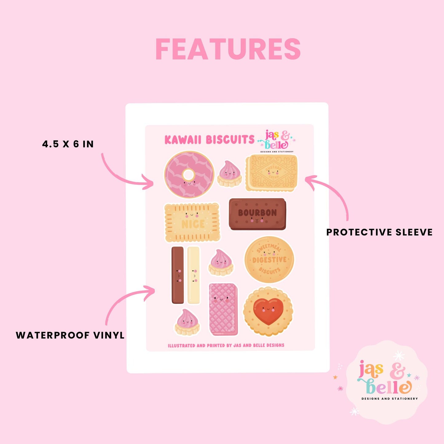 Kawaii Biscuit Sticker Sheet – Cute Waterproof Vinyl Stickers | Bakery Snack Stickers for Journaling, Scrapbooking, Laptops & Gifts
