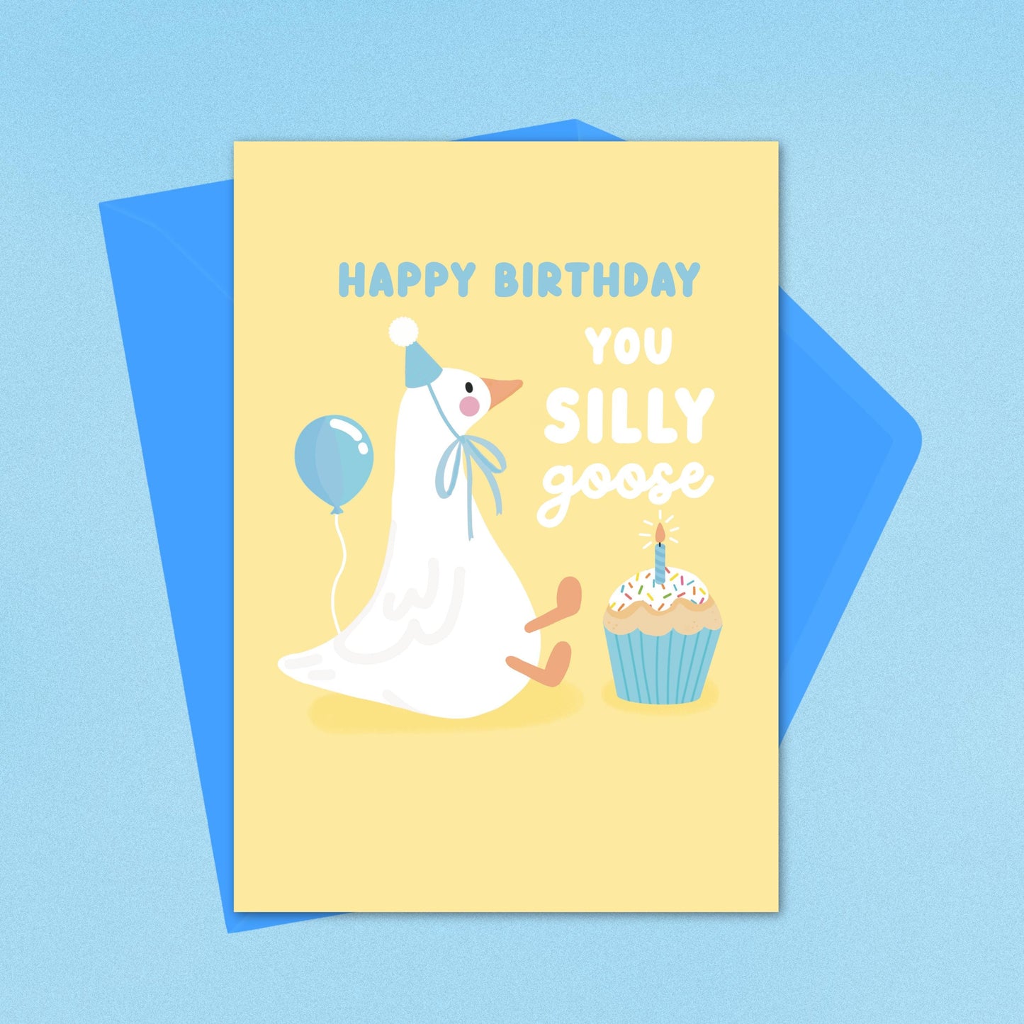 Blue Silly Goose Birthday Card – Cute & Funny Goose Pun Greeting Card, Whimsical Birthday Card for Friends, Cute Animal Birthday Gift