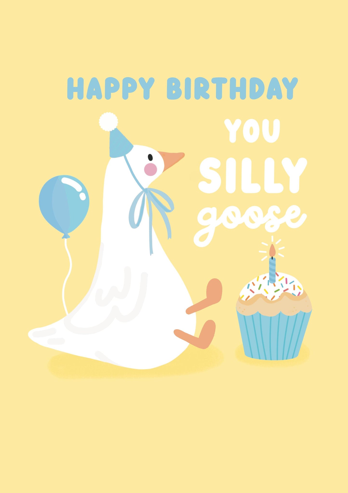Blue Silly Goose Birthday Card – Cute & Funny Goose Pun Greeting Card, Whimsical Birthday Card for Friends, Cute Animal Birthday Gift
