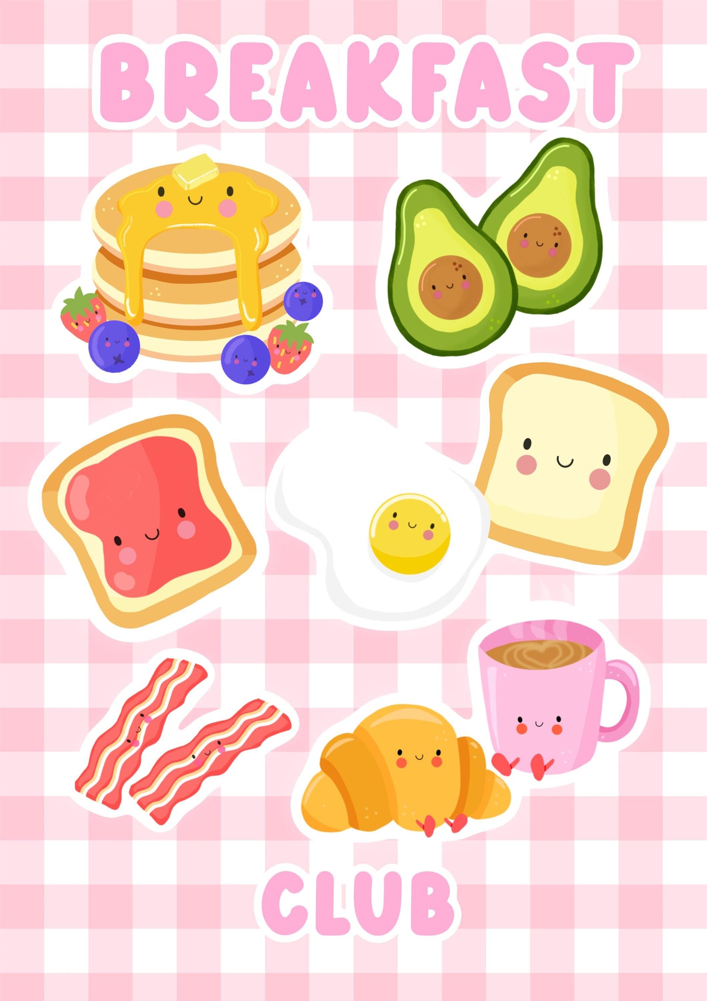 Breakfast Club Print – Kawaii Food Art, Cute Kitchen Wall Decor, Pastel Breakfast Poster, Whimsical Café Print