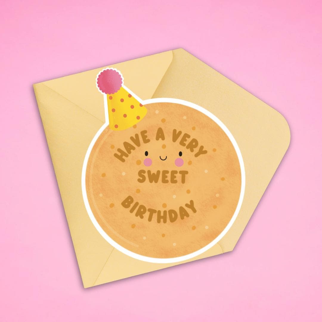 Sweet Biscuit Birthday Card – Cute Die-Cut Cookie Card, Kawaii Birthday Pun Card, Funny Food-Themed Greeting