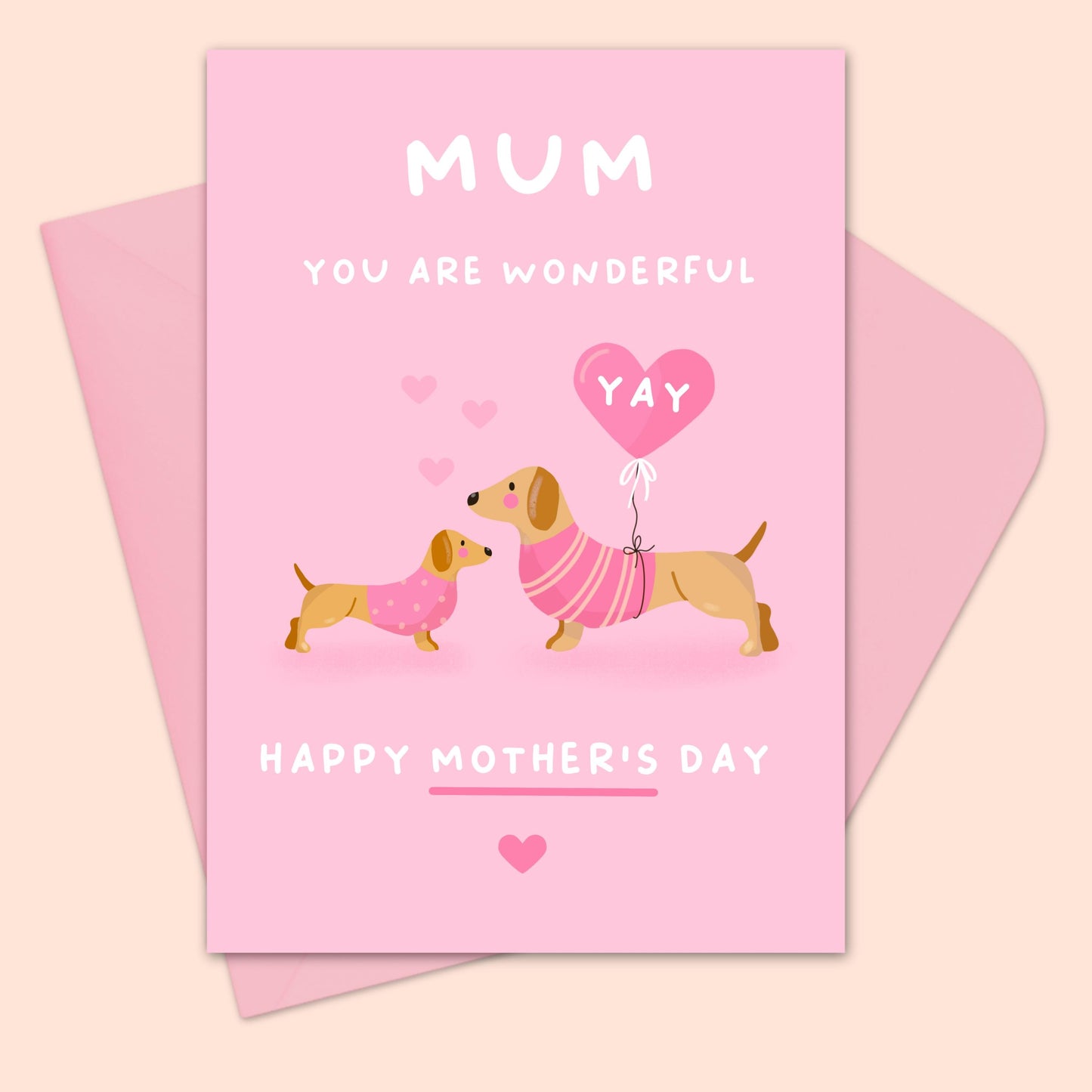 Cute Dachshund Mother's Day Card - Mum and Puppy Sausage Dog Card - Puppy Mother's Day Gift - Dog Mum Card - Whimsical Mother's Day Card