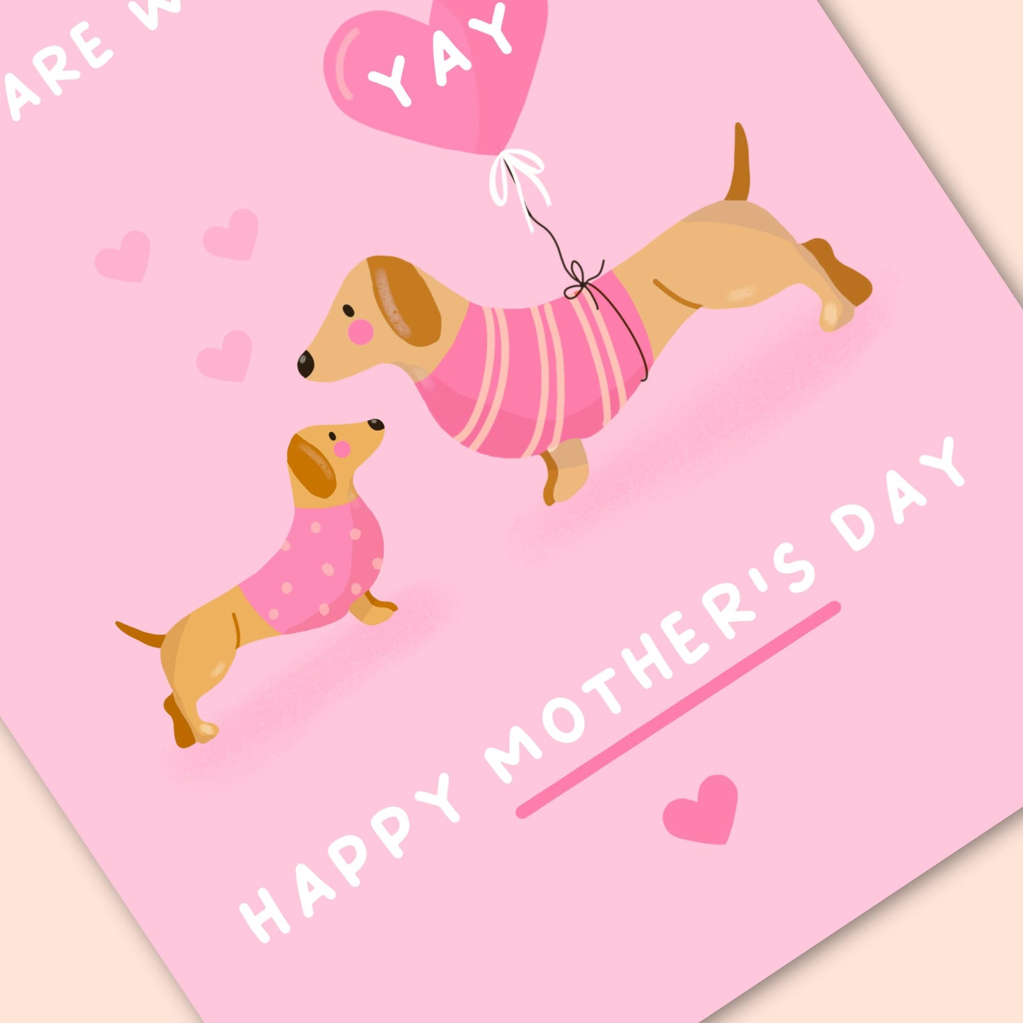 Cute Dachshund Mother's Day Card - Mum and Puppy Sausage Dog Card - Puppy Mother's Day Gift - Dog Mum Card - Whimsical Mother's Day Card