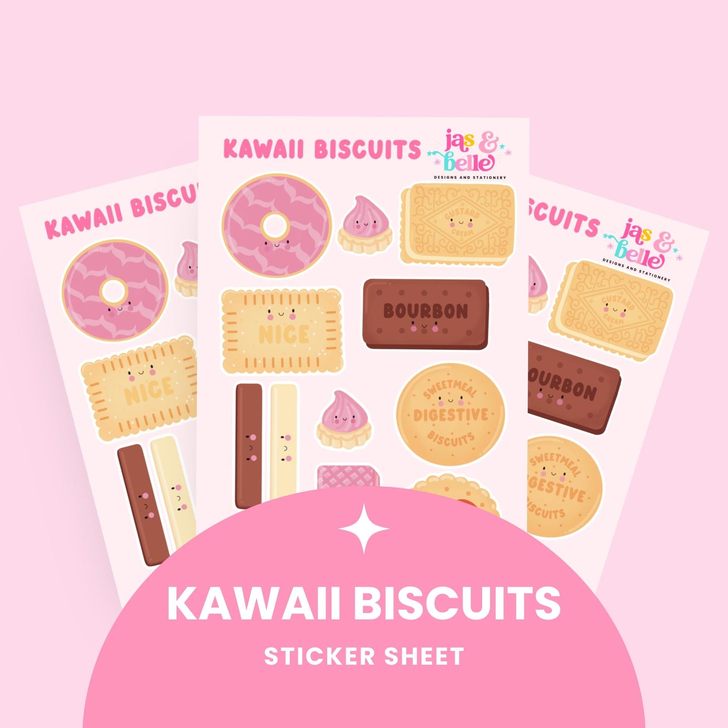Kawaii Biscuit Sticker Sheet – Cute Waterproof Vinyl Stickers | Bakery Snack Stickers for Journaling, Scrapbooking, Laptops & Gifts