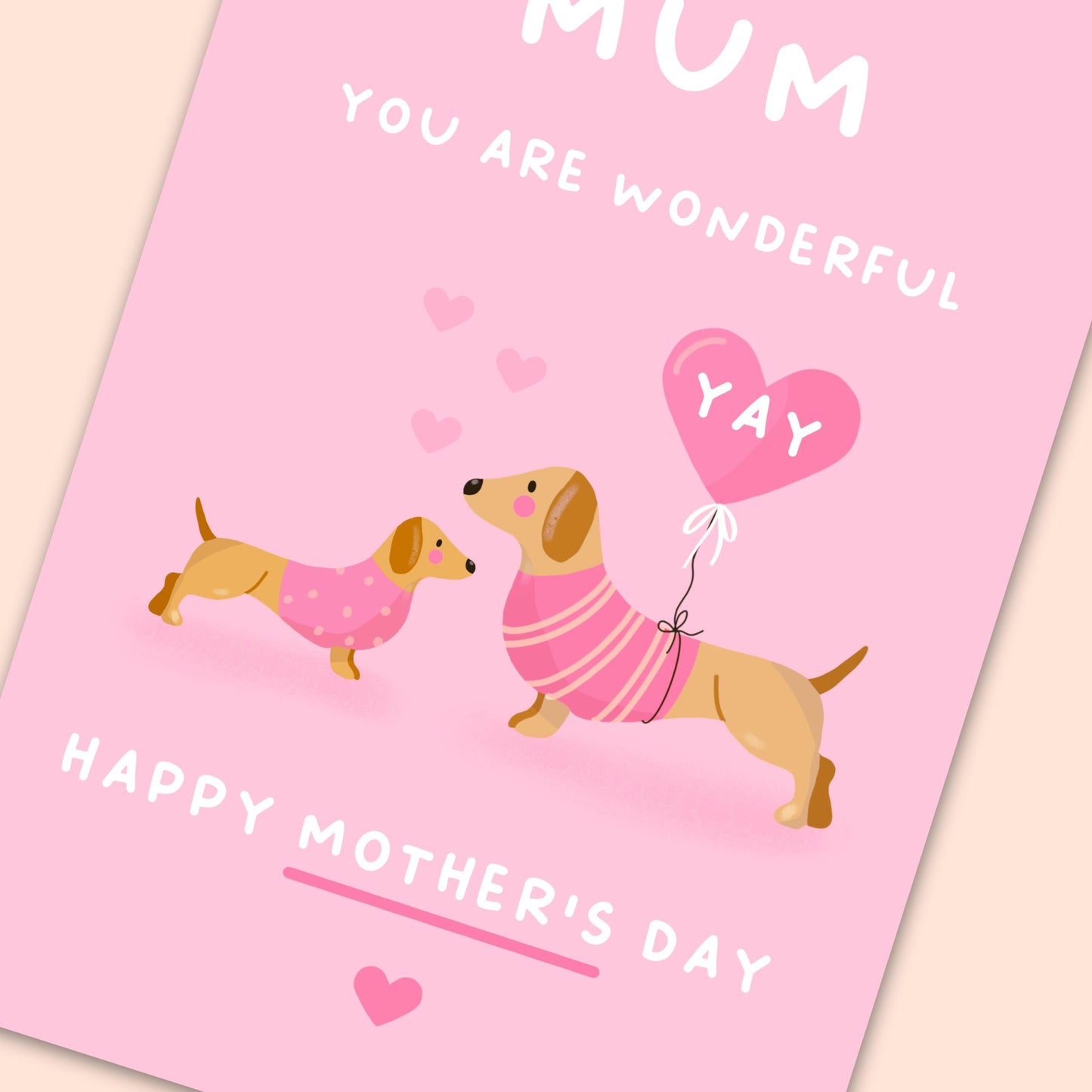 Cute Dachshund Mother's Day Card - Mum and Puppy Sausage Dog Card - Puppy Mother's Day Gift - Dog Mum Card - Whimsical Mother's Day Card