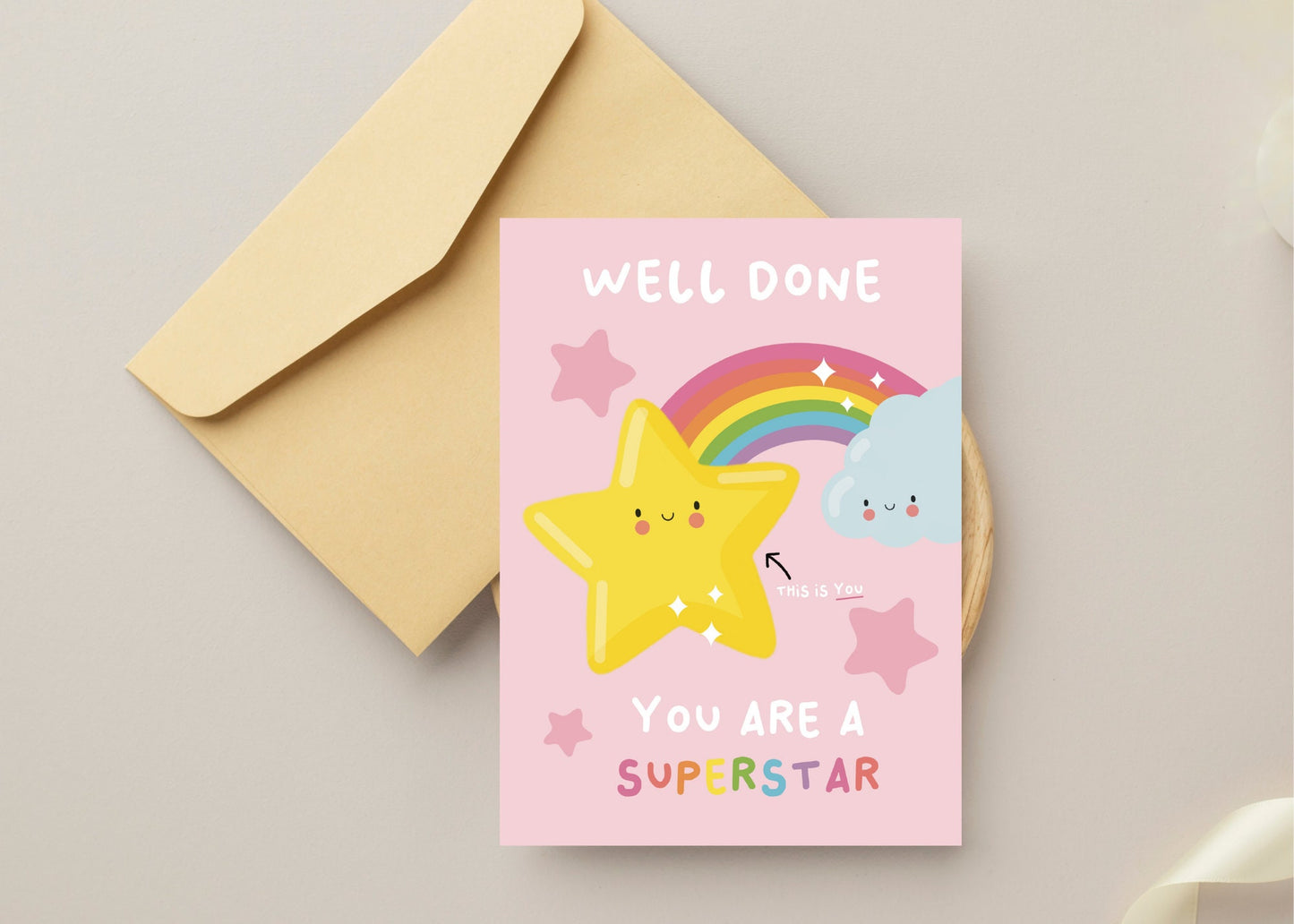 Vibrant Star and Rainbow Card | Well Done, Superstar! | Congratulations