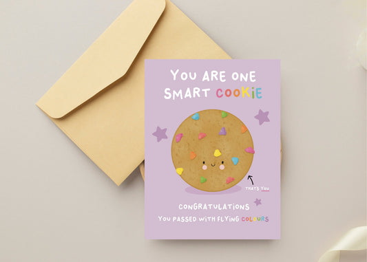 Charming Cookie Illustration Card | Congrats, Smart Cookie! | Passed with Flying Colours
