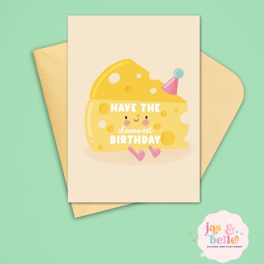 Jellycat Birthday Card - Cheese Birthday Card for Cheese Lovers - Cute Pun Greeting Card - Funny Happy Birthday Card - Kawaii Foodie Card