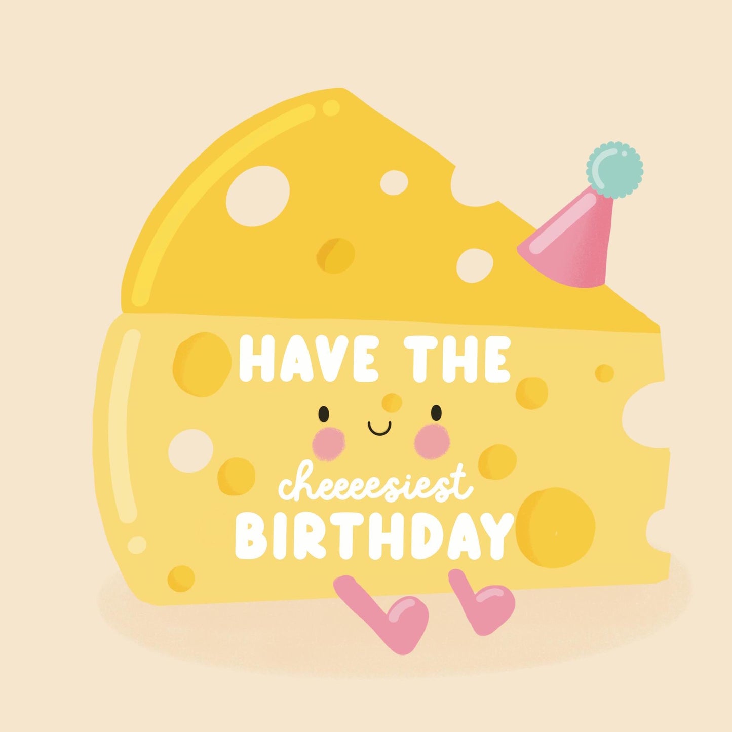 Jellycat Birthday Card - Cheese Birthday Card for Cheese Lovers - Cute Pun Greeting Card - Funny Happy Birthday Card - Kawaii Foodie Card